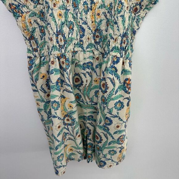 Anthropologie Pilcro Smocked Natural Linen Blend Multicolor Floral Short Romper - Picture 9 of 13